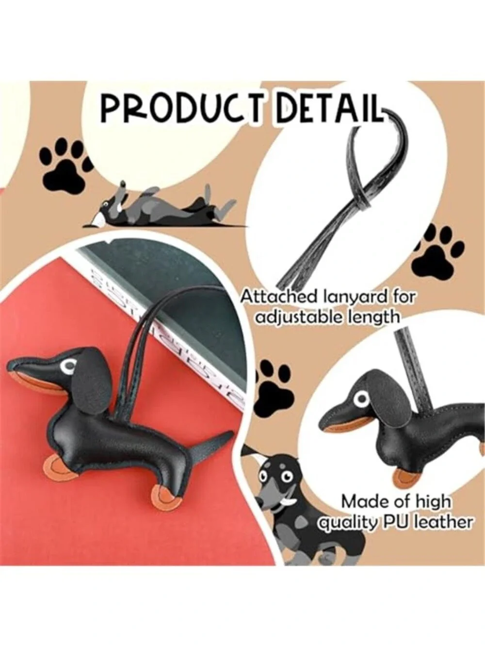 Dachshund Keychain, Dog Shaped Keychain Keyring Cute Leather Animal Key Holder